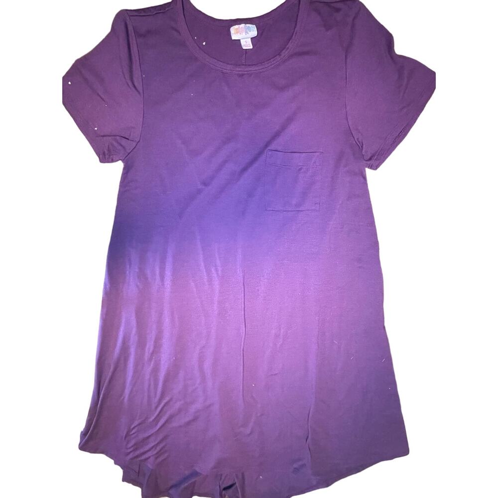 Lularoe Purple Short Sleeve Scoop Neck Long T Shirt Dress with Pocket on Chest